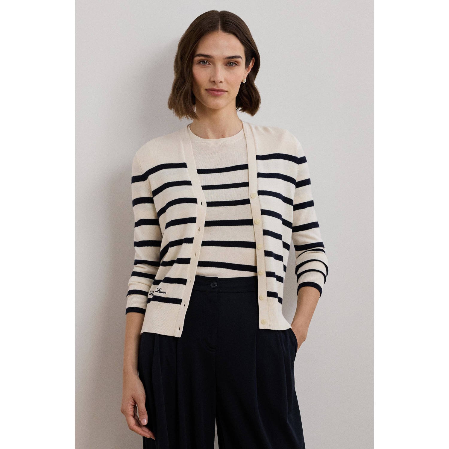 Lauren Ralph Lauren Gebreide cardigan met labelstitching model 'DENZEL'