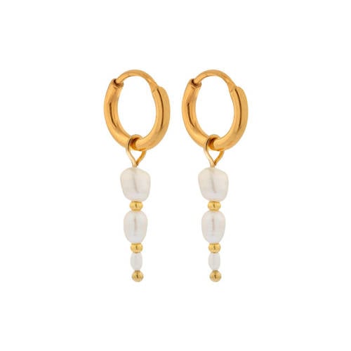 Label Kiki gold plated oorbellen Triple Pearl Hoops afbeelding