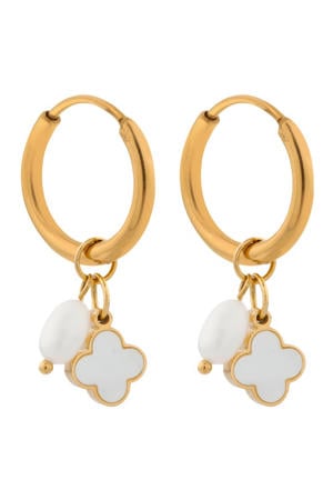 gold plated oorbellen Pearl Clover Hoops