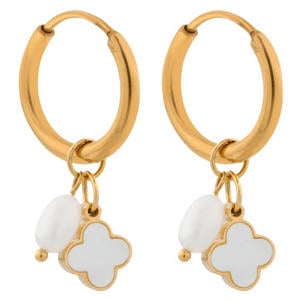 gold plated oorbellen Pearl Clover Hoops
