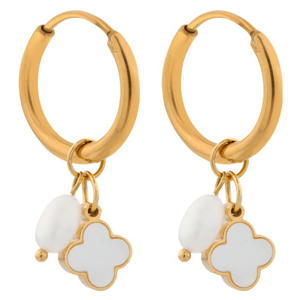 gold plated oorbellen Pearl Clover Hoops
