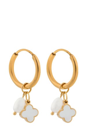 gold plated oorbellen Pearl Clover Hoops