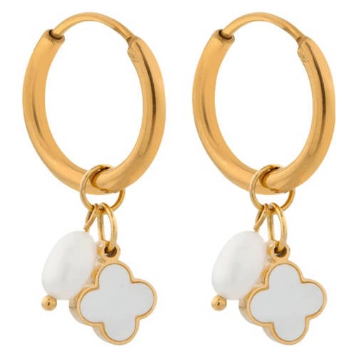 Label Kiki gold plated oorbellen Pearl Clover Hoops afbeelding