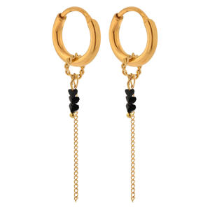 gold plated oorbellen Black Chain Hoops