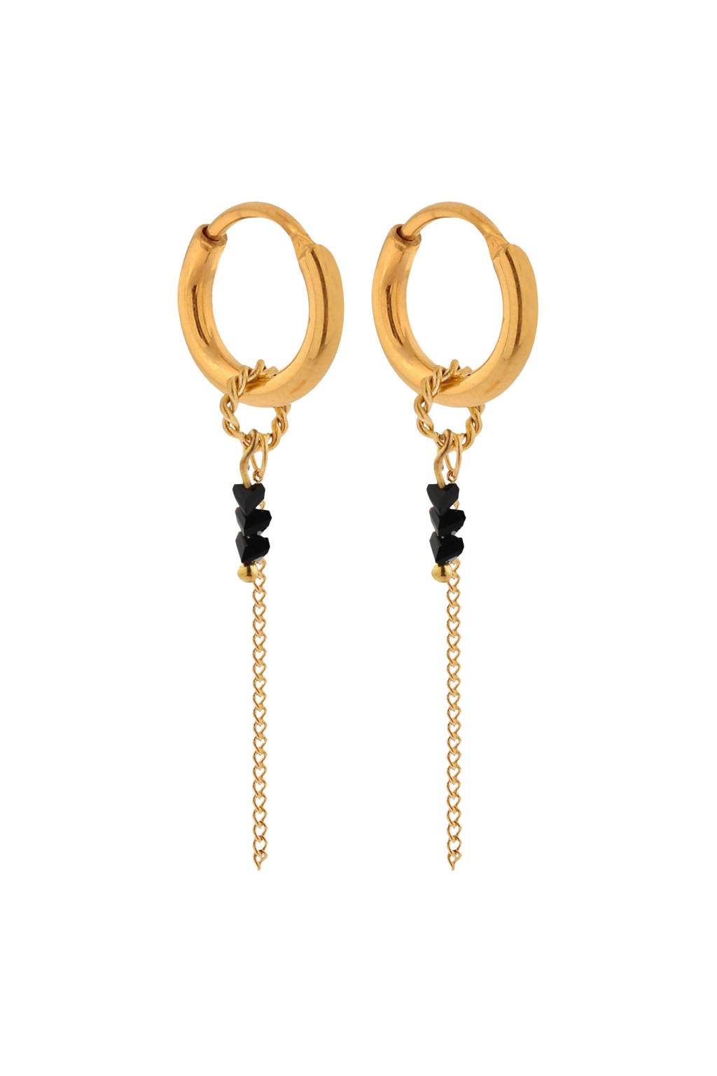 Label Kiki gold plated oorbellen Black Chain Hoops