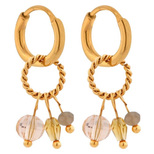 Label Kiki gold plated oorbellen Twisted Stones Hoops afbeelding