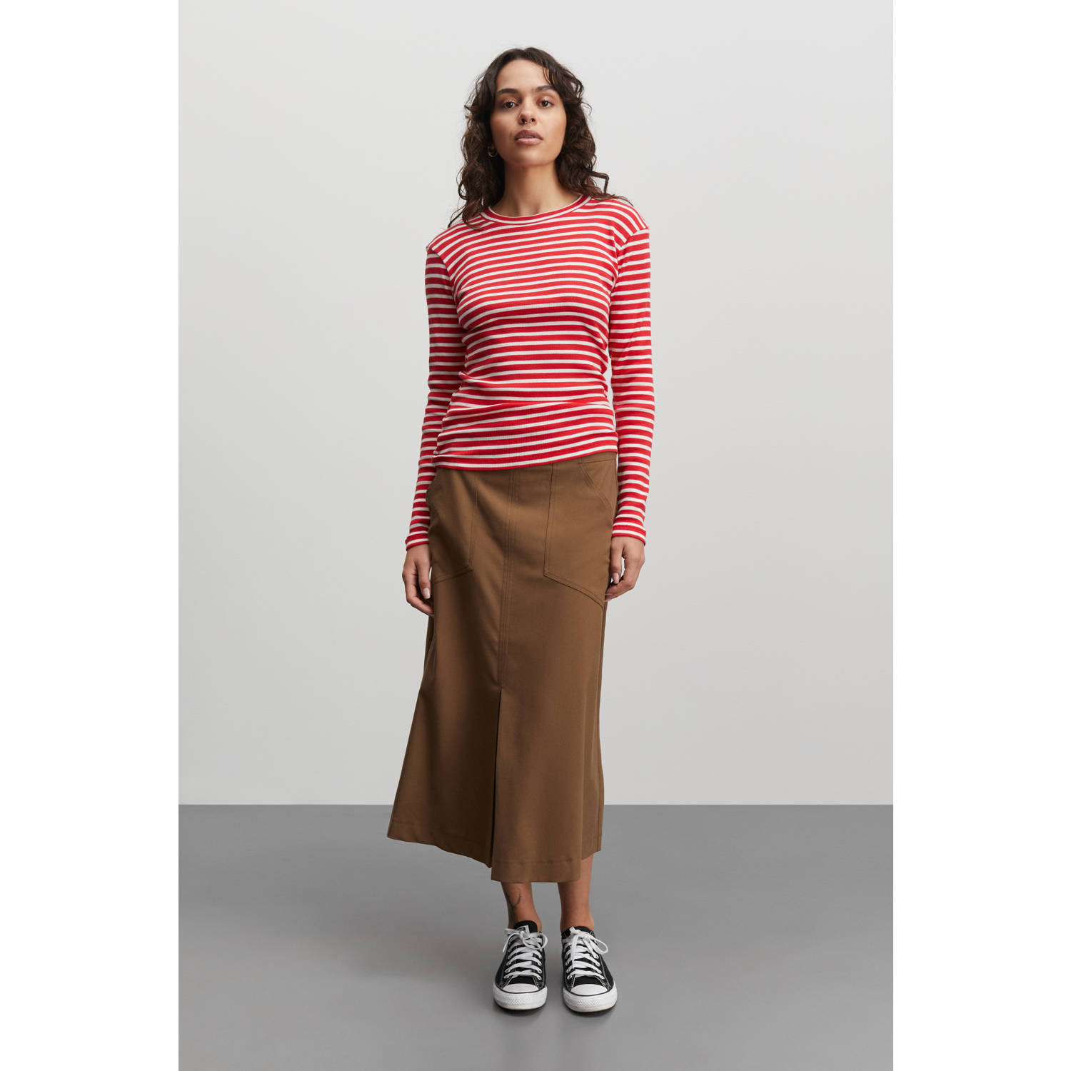 Mads Nørgaard Gestreepte Longsleeve Tee High Risk Rood Wit Red Dames