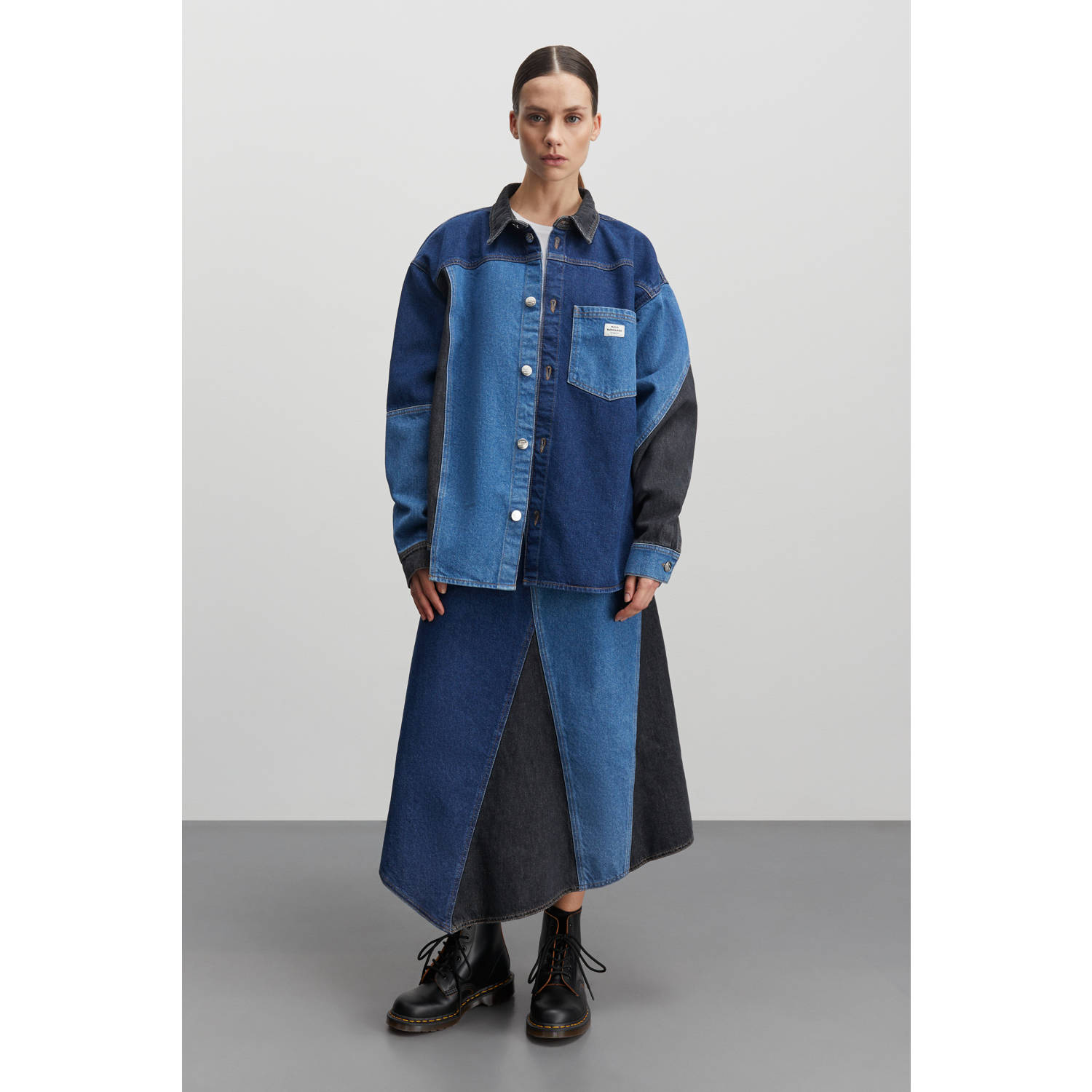 MADS NØRGAARD COPENHAGEN denim blouse Patch Denim Gisli Shirt blauw