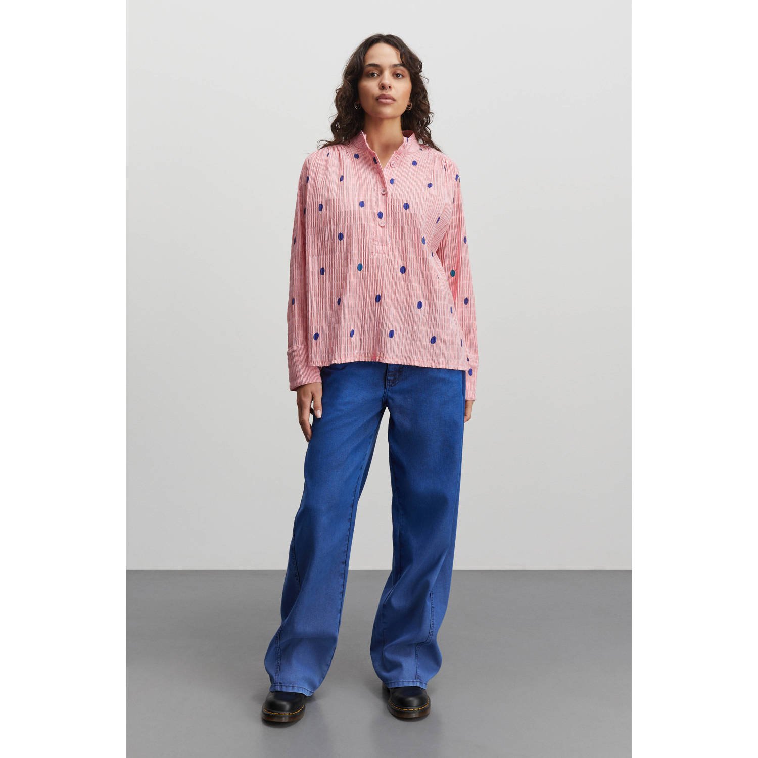 MADS NØRGAARD COPENHAGEN gestreepte blouse Crinckle Pop Bara Shirt AOP rood blauw
