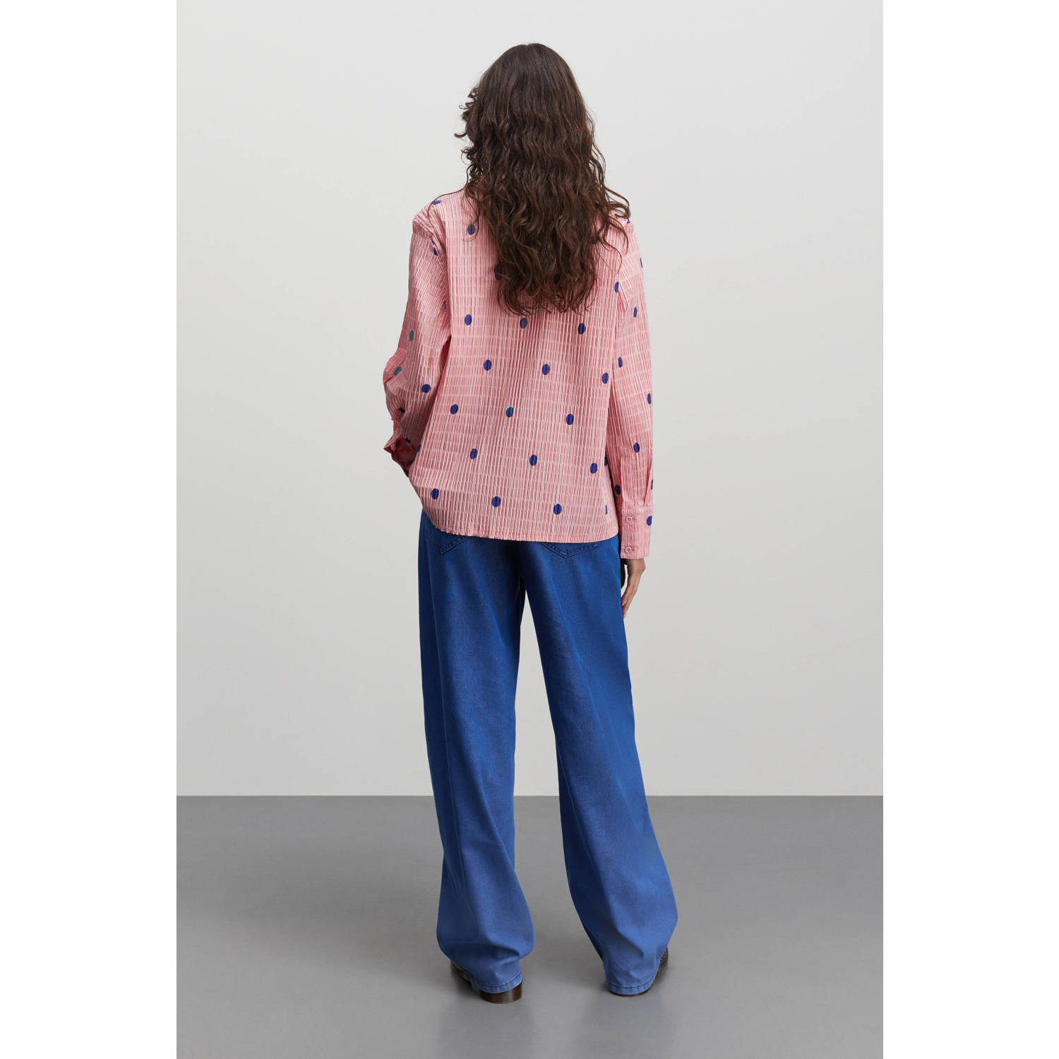 MADS NØRGAARD COPENHAGEN gestreepte blouse Crinckle Pop Bara Shirt AOP rood blauw