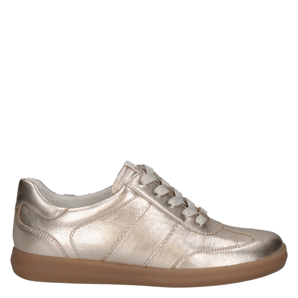Gouden dames Caprice Manou leren sneakers met veters
