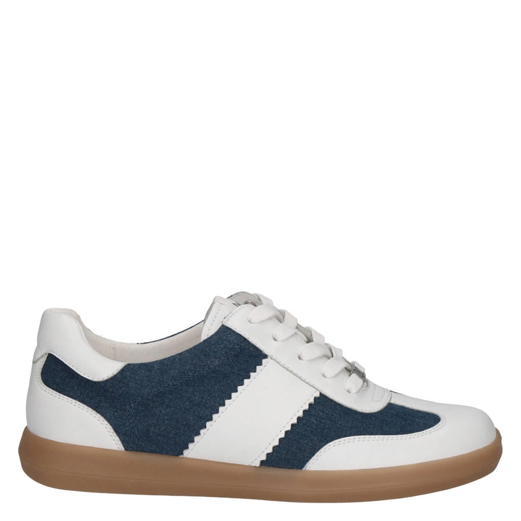 Blauw en witte dames Caprice Manou leren sneakers met veters