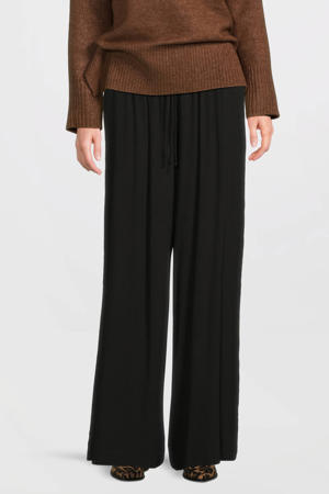 crinkle wide leg broek zwart