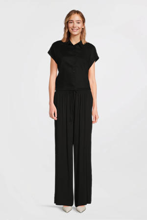 crinkle wide leg broek zwart