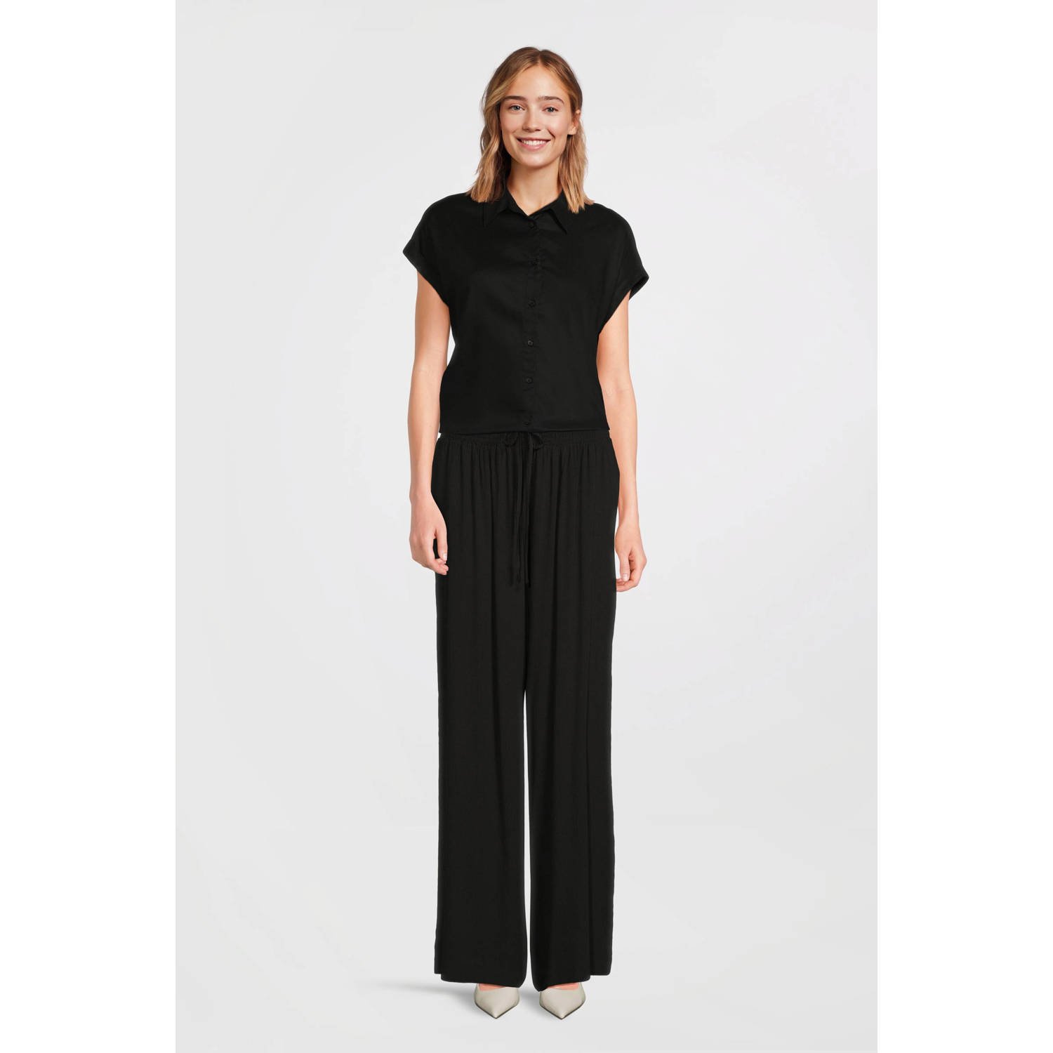 Imagine crinkle wide leg broek zwart