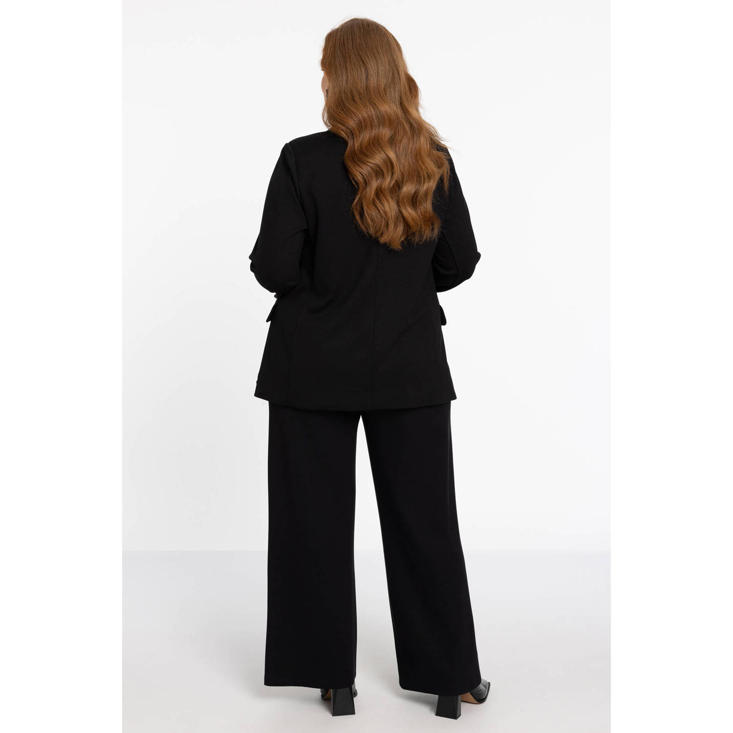 YOEK rechtvallende blazer met all over print en strass steentjes zwart