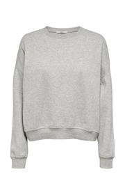 thumbnail: Lichtgrijze dames ONLY sweater van katoen met effen, lange mouwen en ronde hals