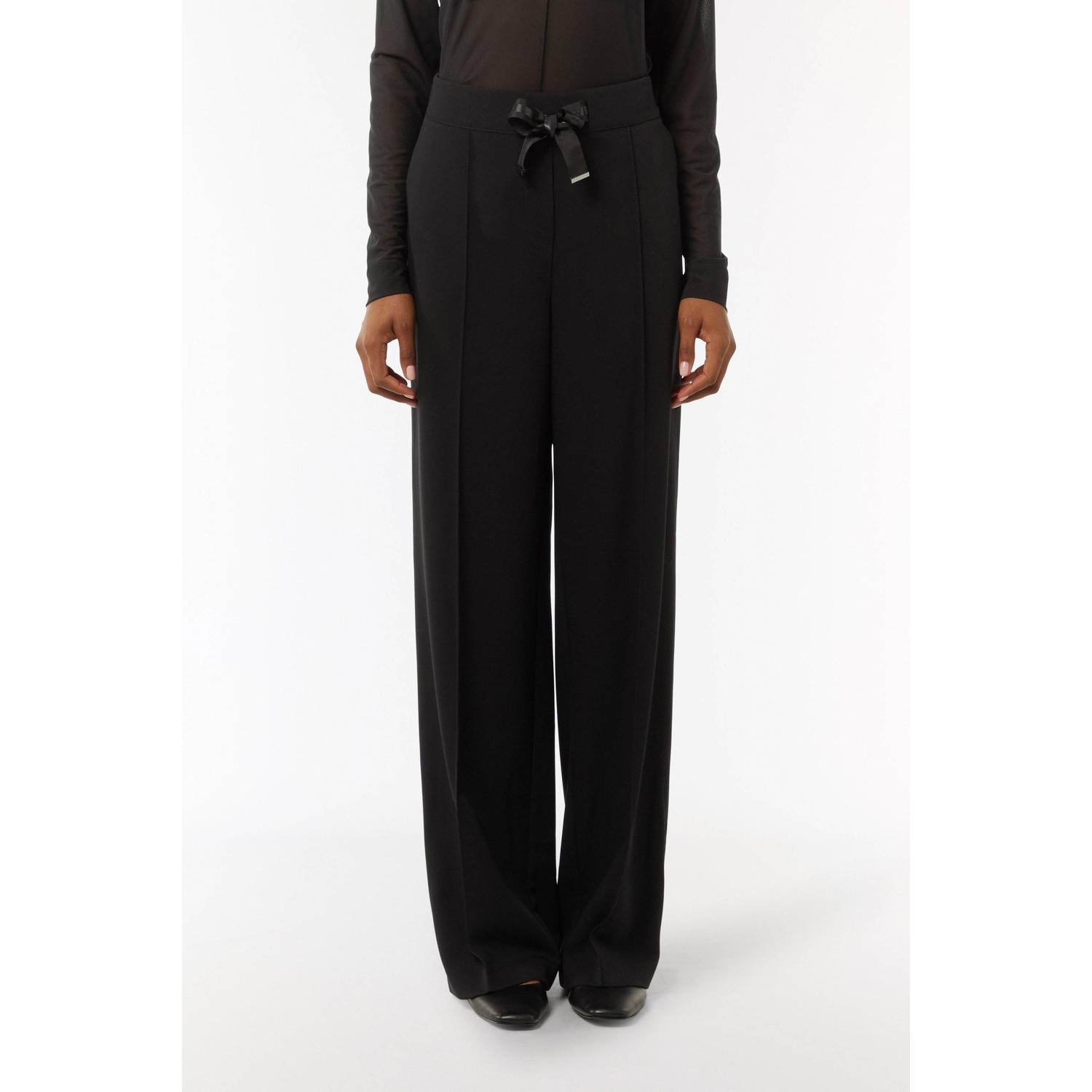 Comma Elegante stoffen broek met strikceintuur Black Dames