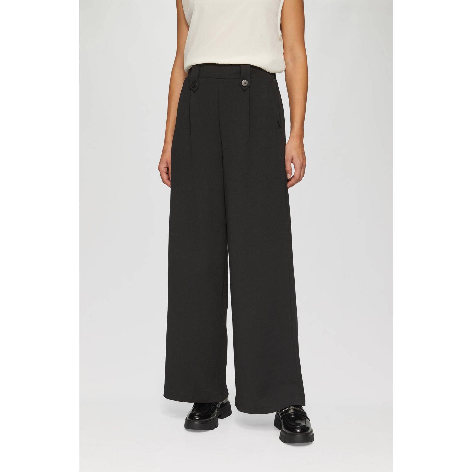 Q S by s.Oliver high waist wide leg pantalon zwart