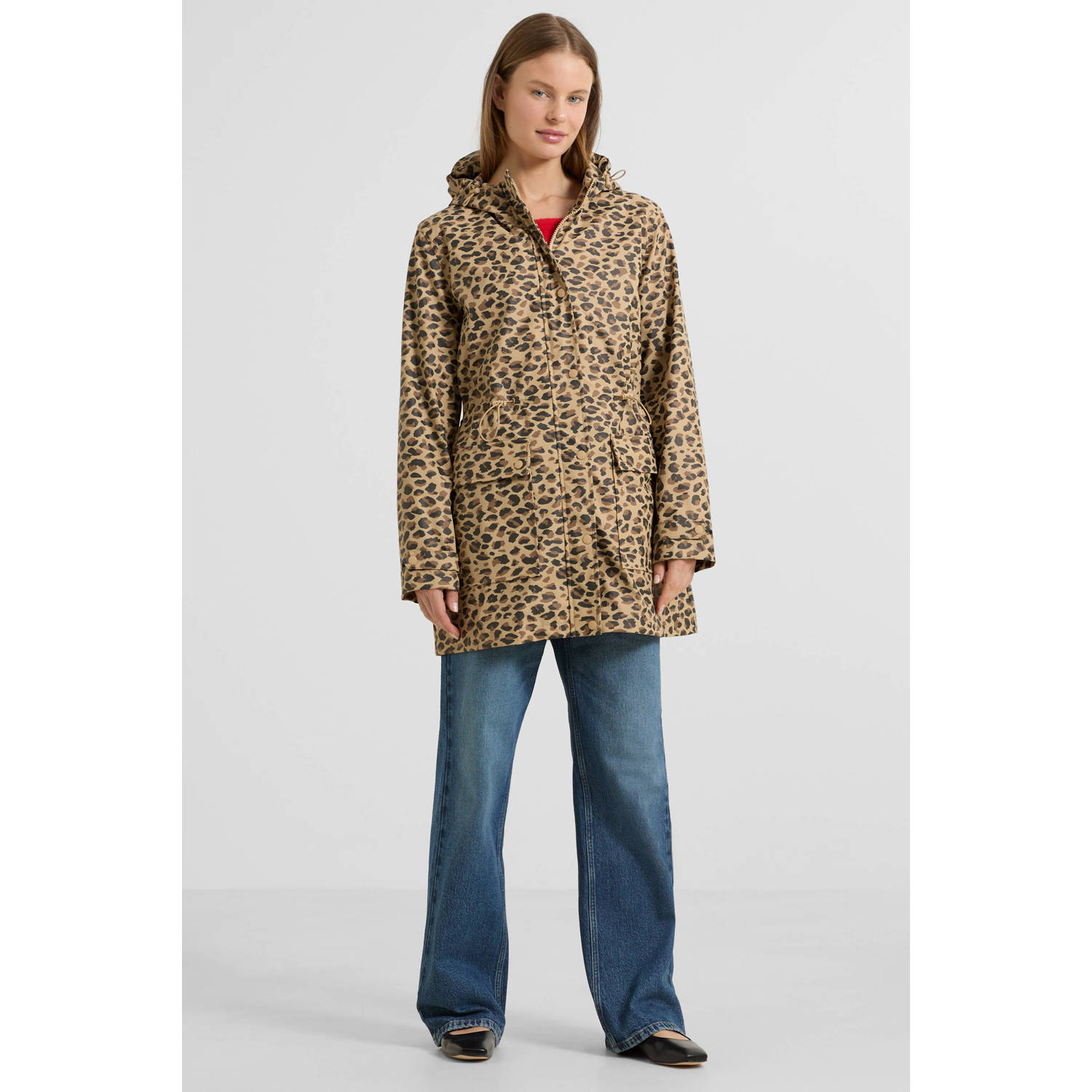 anytime regenjas met capuchon leopard print