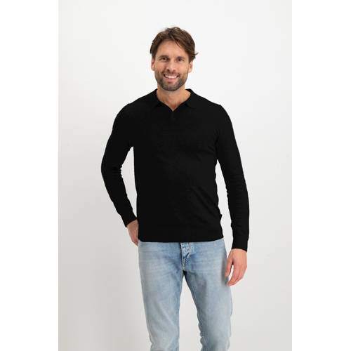 Saint Steve slim polo fijn gebreid zwart afbeelding