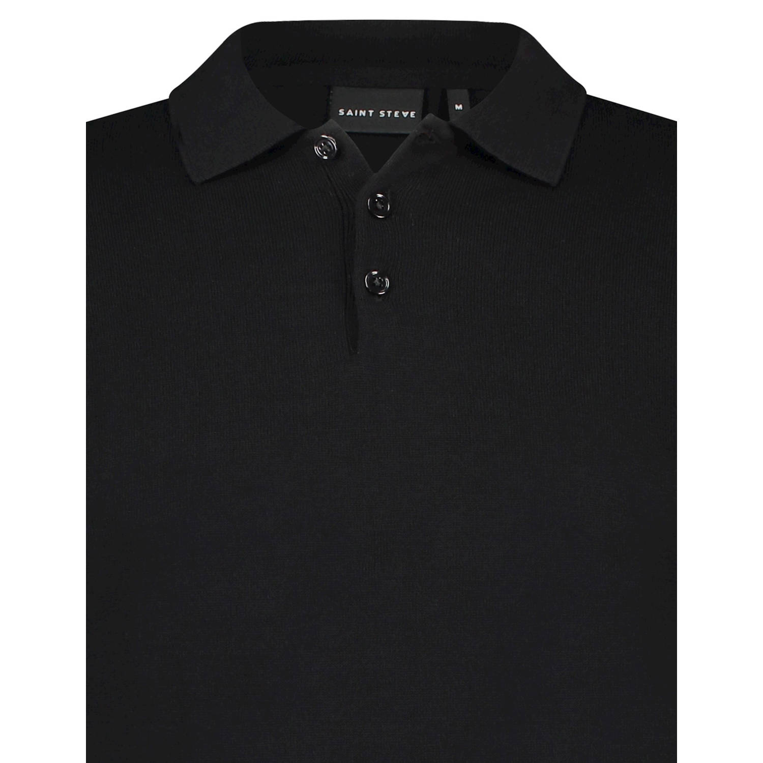Saint Steve slim polo fijn gebreid zwart