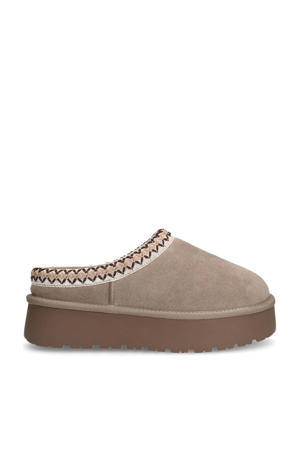 gevoerde suède clogs beige