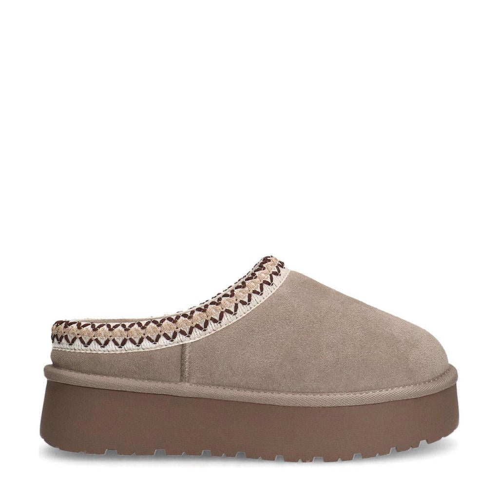 Beige dames Sacha gevoerde suéde clogs