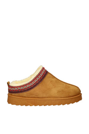 suède pantoffels cognac