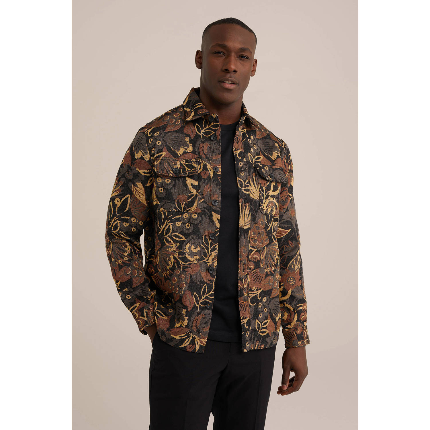 WE Fashion overhemd met all over print zwart