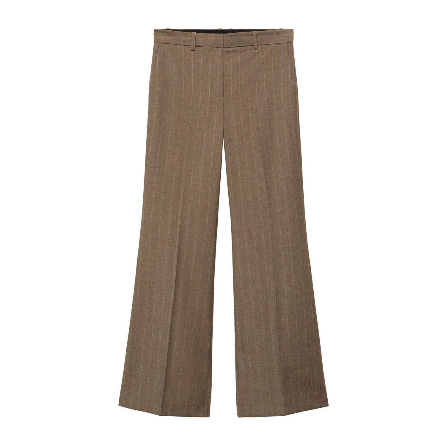 Mango high waist flared pantalon met krijtstreep bruin