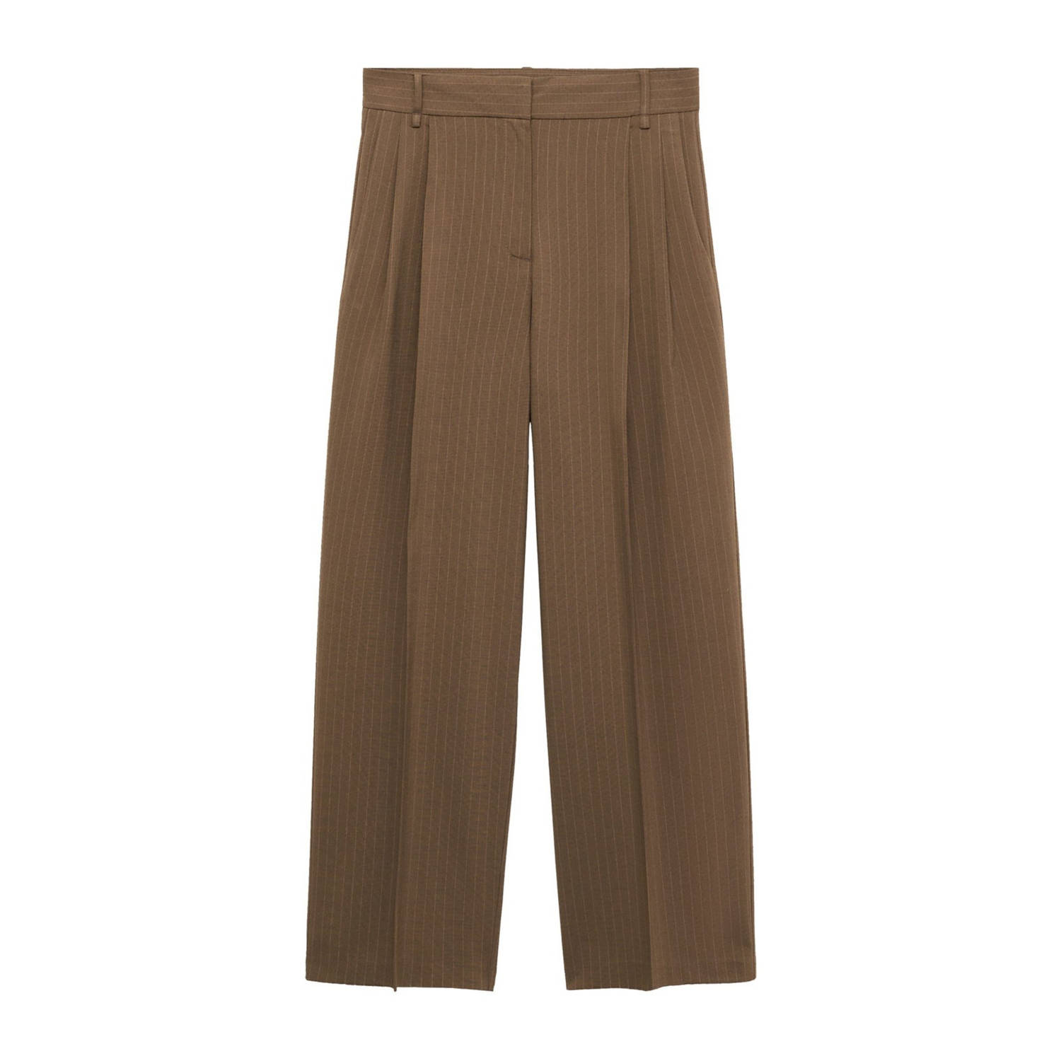 Mango high waist wide leg pantalon met krijtstreep bruin