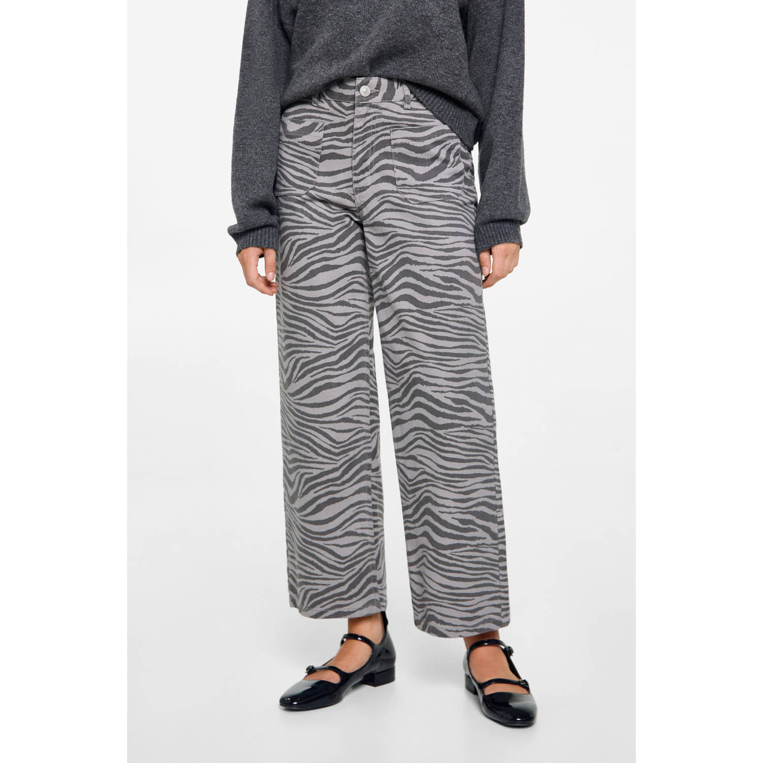 MANGO TEEN broek met zebraprint grijs donkergrijs