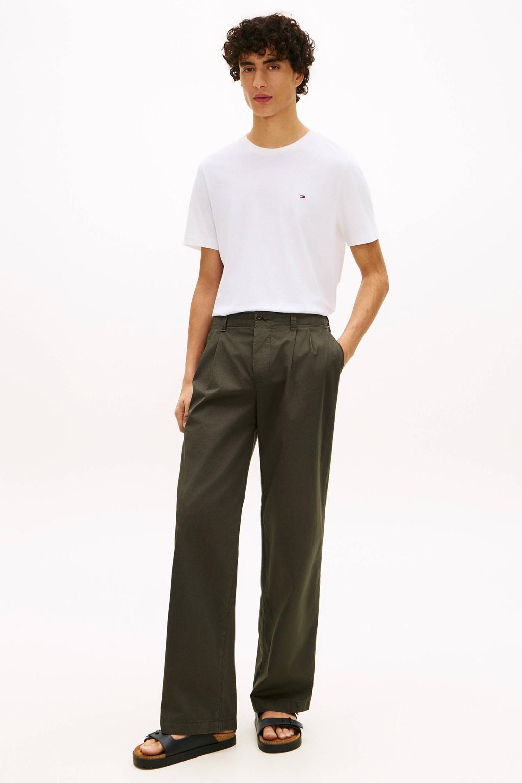Witte heren Tommy Hilfiger regular fit T-shirt van katoen met effen, korte mouwen en ronde hals