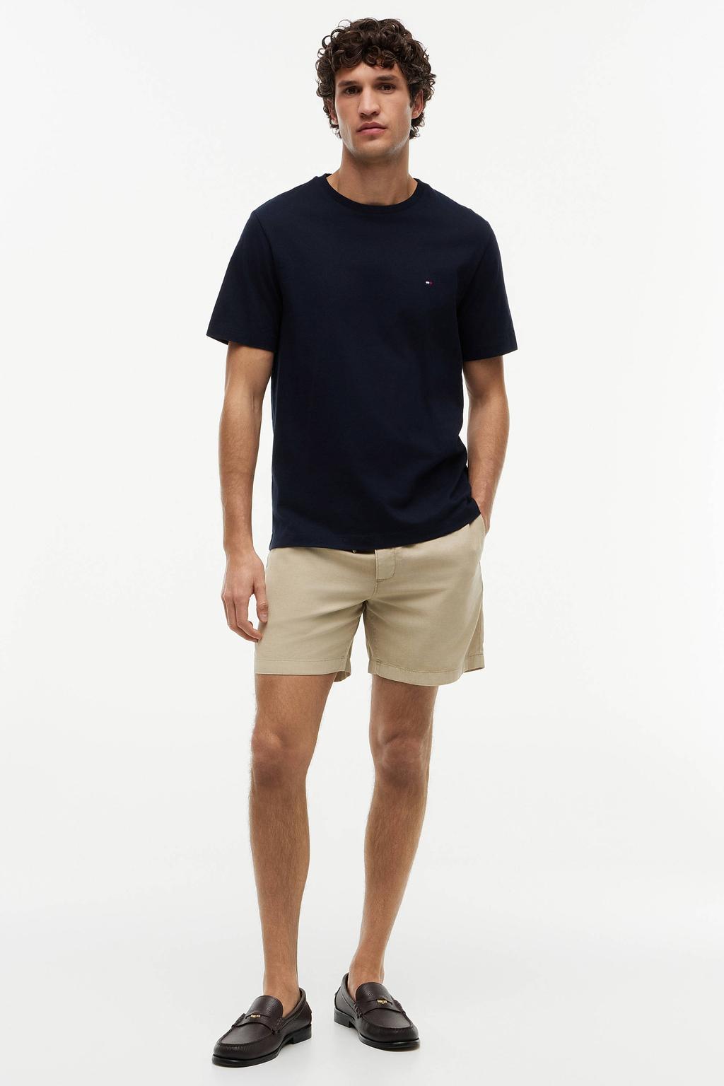 Donkerblauwe heren Tommy Hilfiger regular fit T-shirt van katoen met effen, korte mouwen en ronde hals