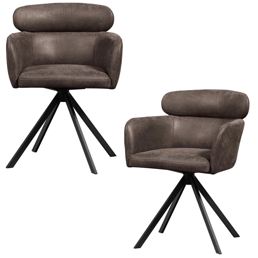 WOOOD WOOOD Fenne Draaibare Eetkamerstoelen -Leerlook- Zwart/Grijs-Set van 2