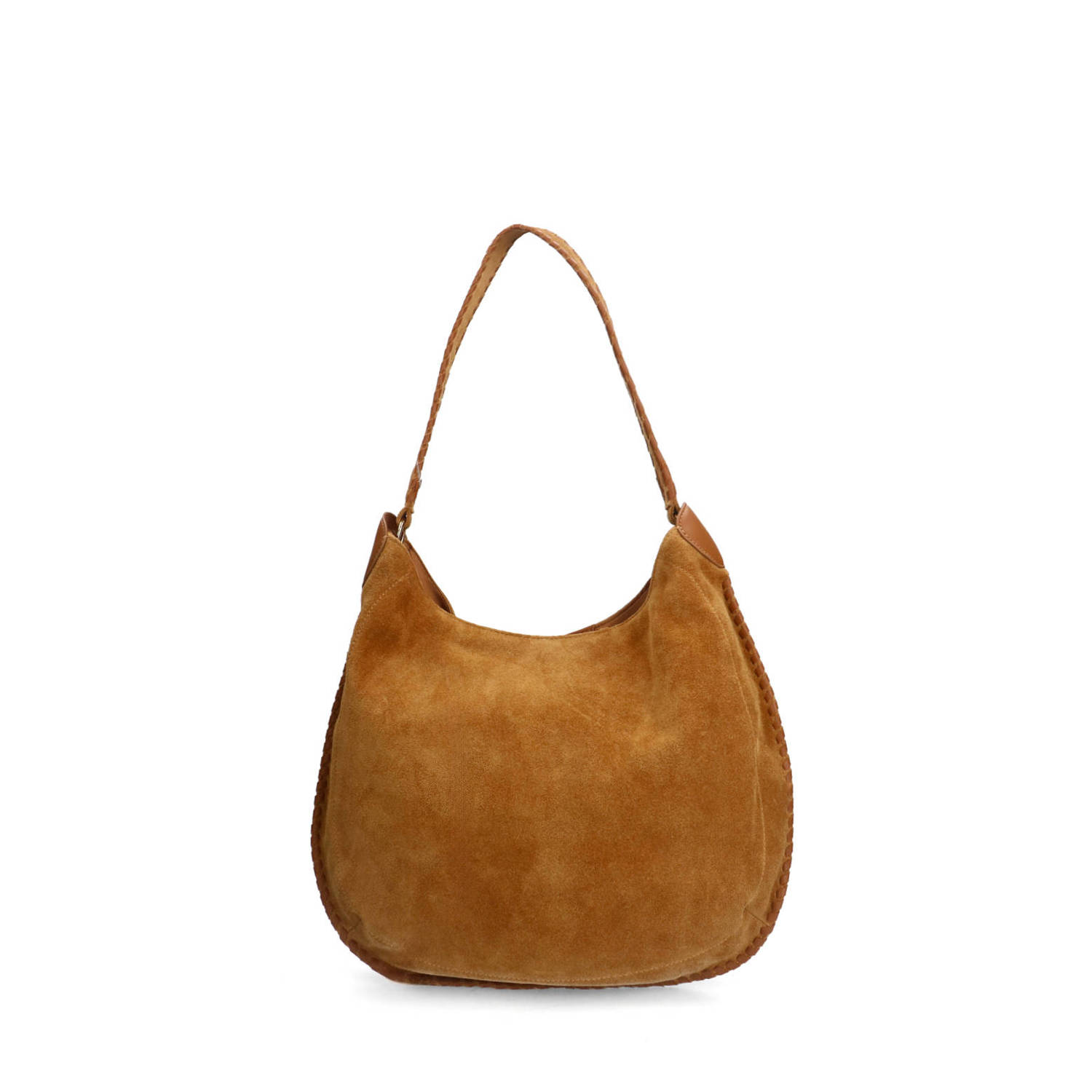 Manfield suede schoudertas cognac