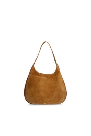 suede schoudertas cognac