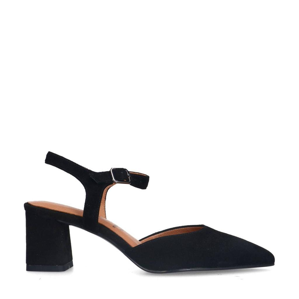 Zwarte dames No Stress suède pumps met gesp