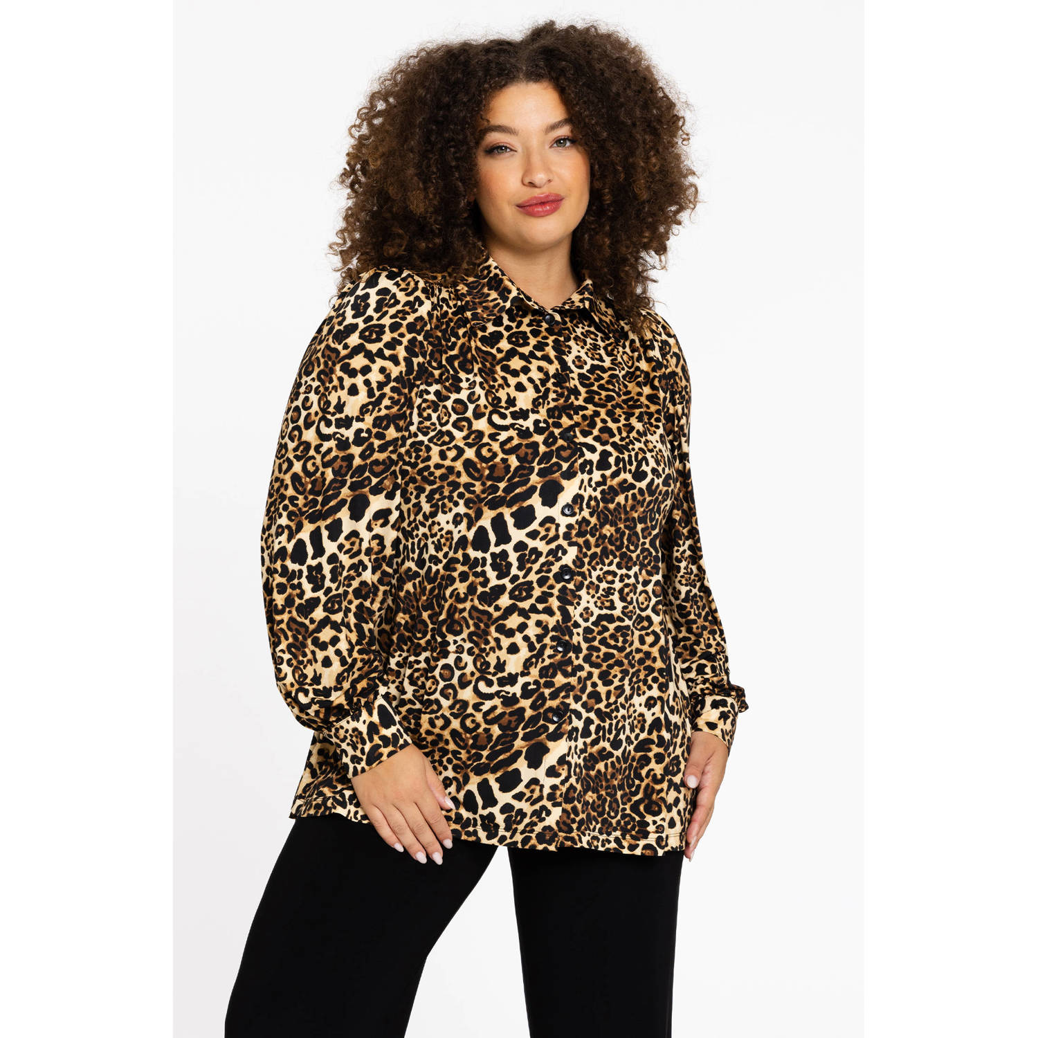 YOEK Lovers Collection blouse met panterprint bruin beige