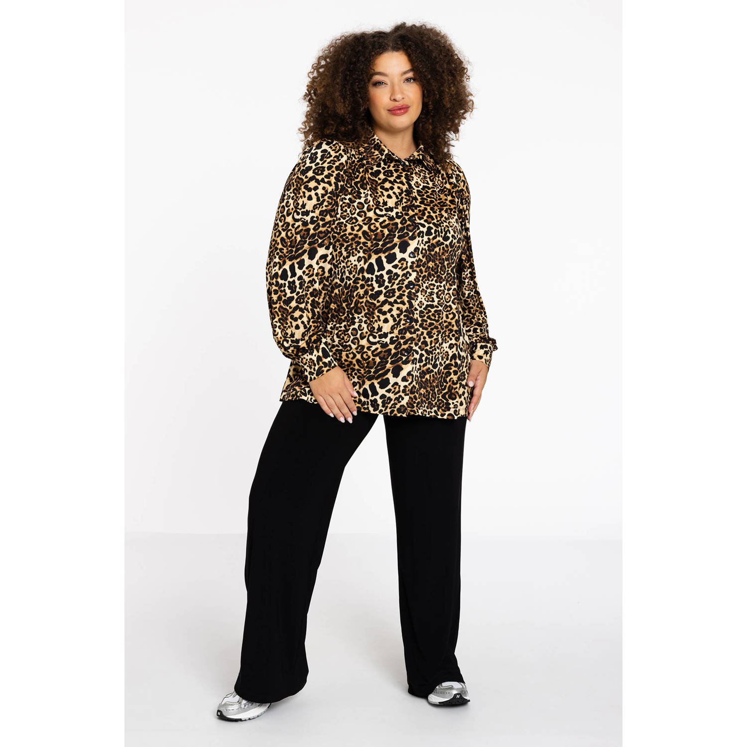 YOEK Lovers Collection blouse met panterprint bruin beige
