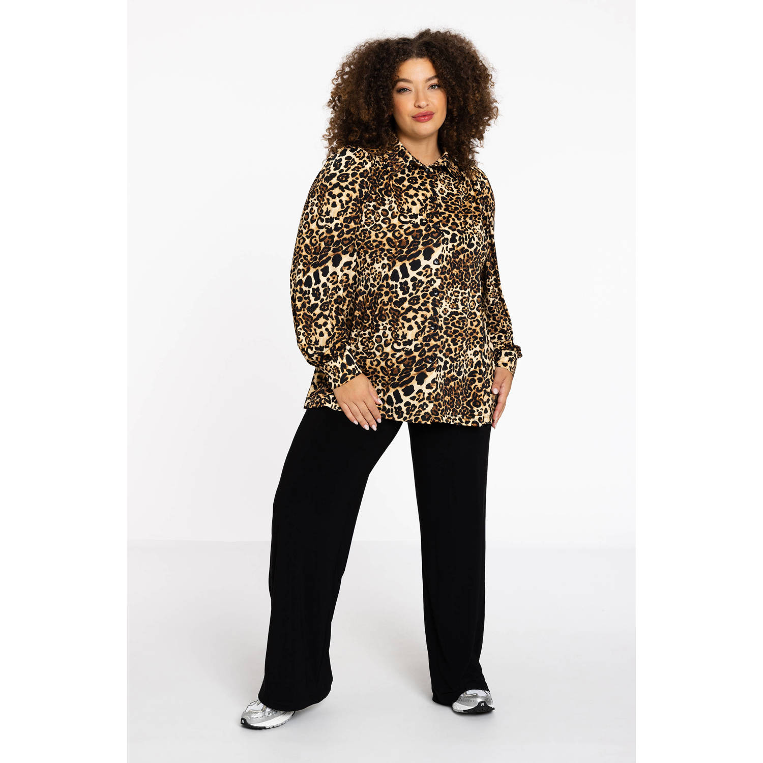 YOEK Lovers Collection blouse met panterprint bruin beige