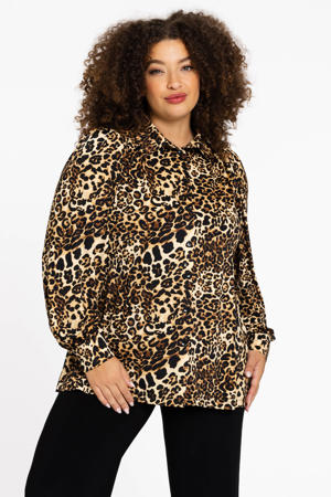 blouse met panterprint bruin/beige
