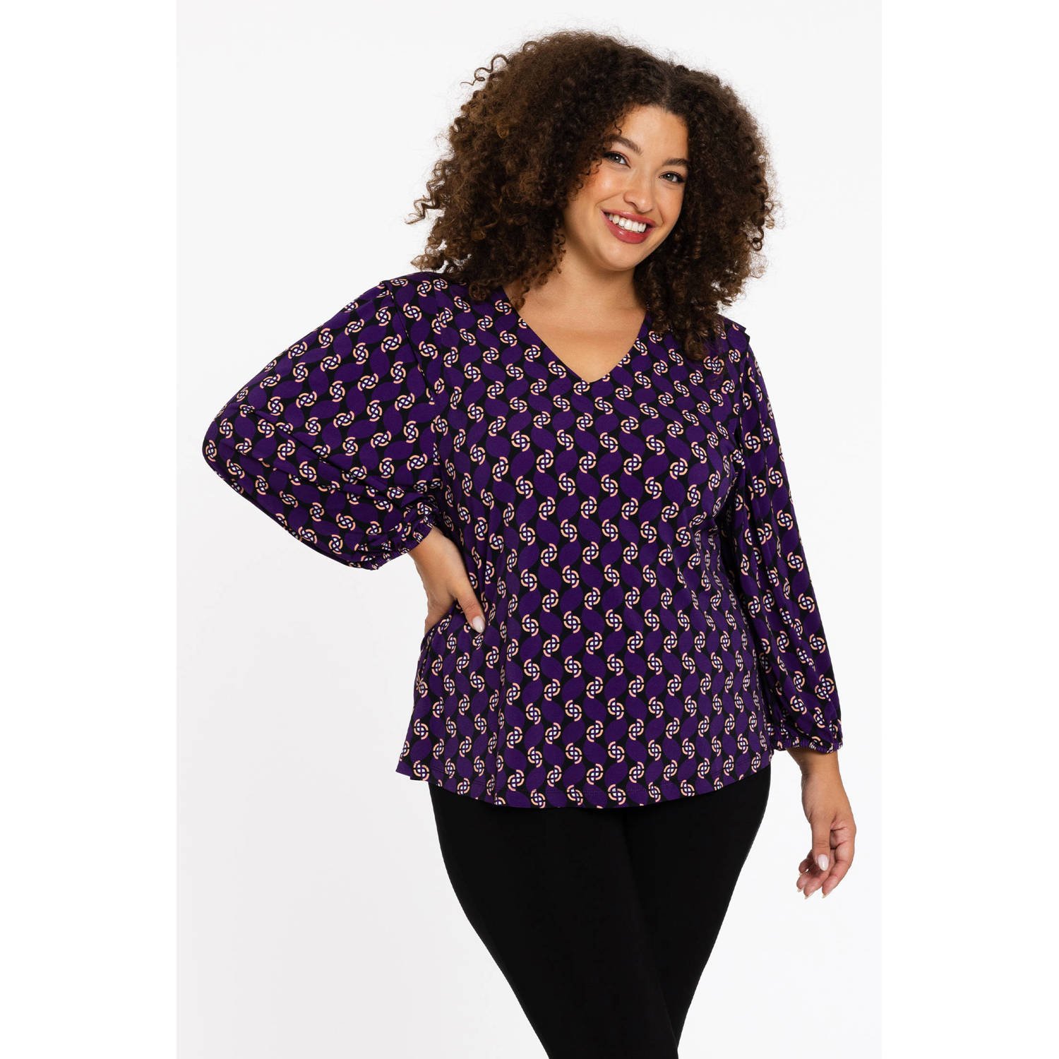 YOEK Lovers Collection top met all over print paars