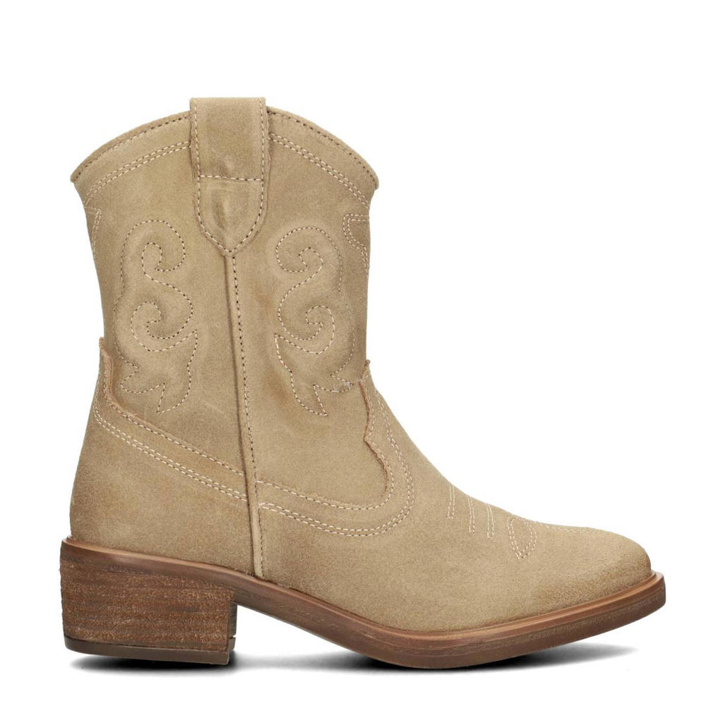 Beige dames PS Poelman Noto suède cowboylaarzen met ritssluiting