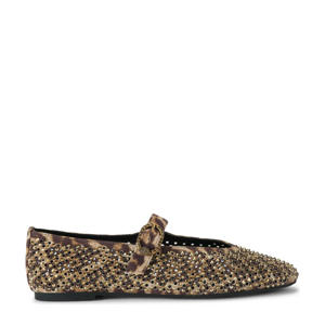 Mayfair  suède ballerina's met panterprint en strass beige/bruin