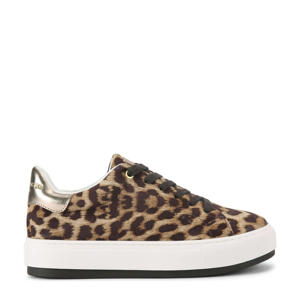 Laney suède sneakers met panterprint beige/zwart