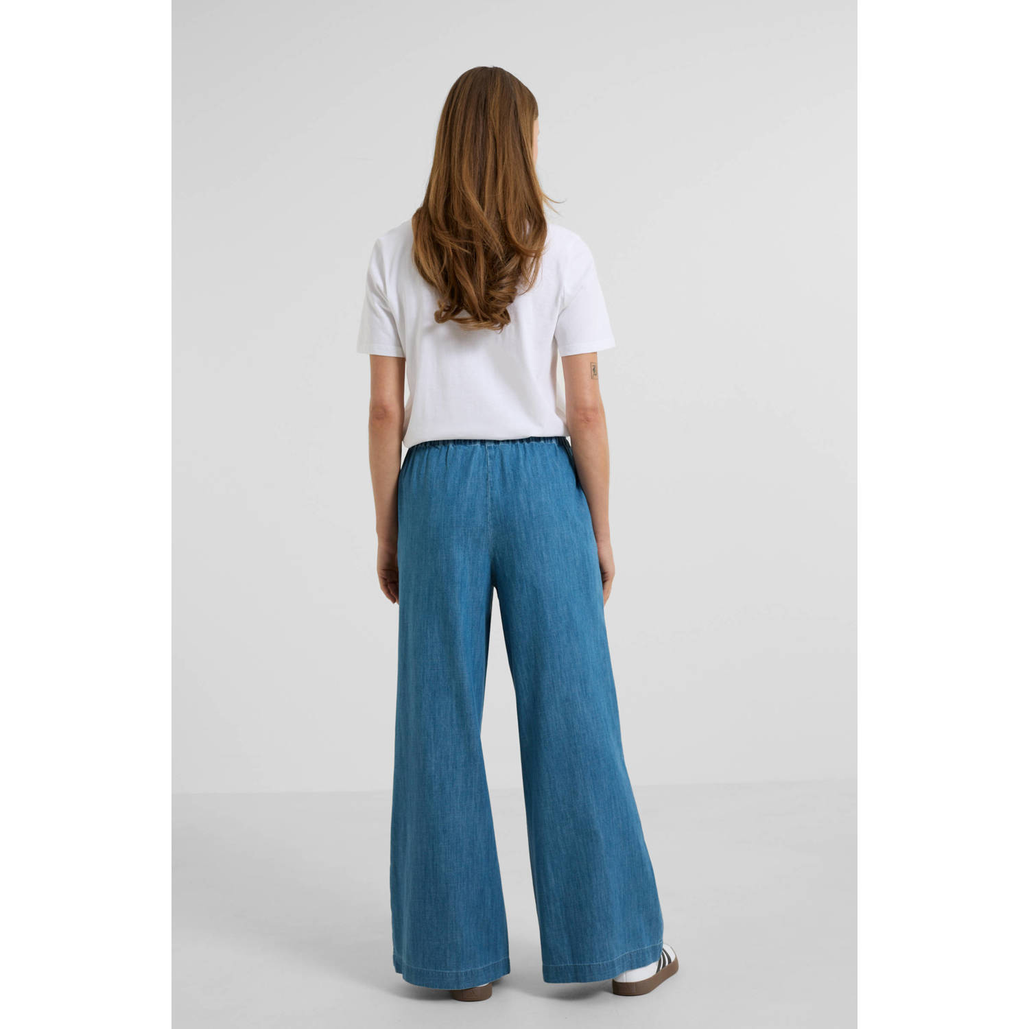 anytime denim wide leg broek blauw