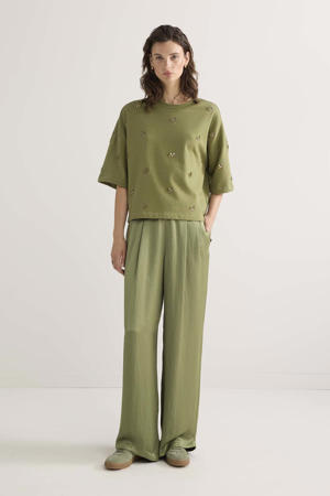 sweater olijfgroen met parels
