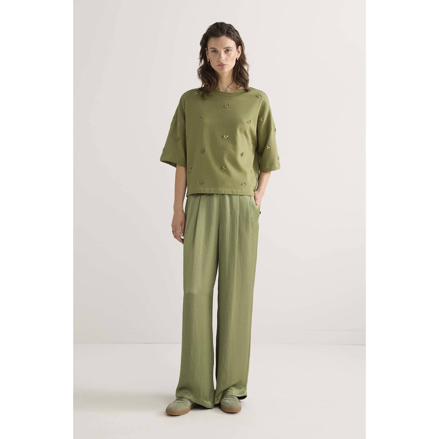Summum Woman Versierde 3 4 Mouw Sweater Green Dames